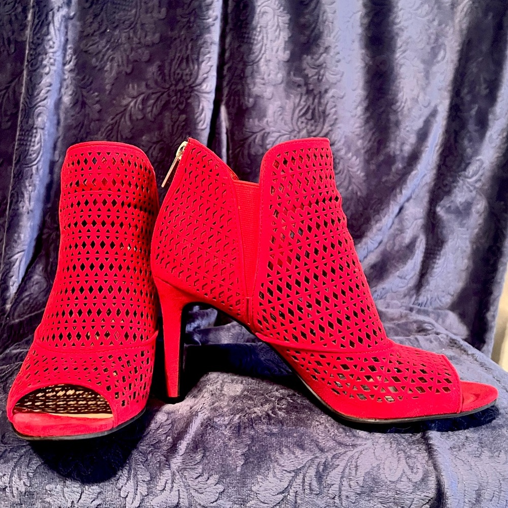 Unisa Red Heeled Open Toe Bootie